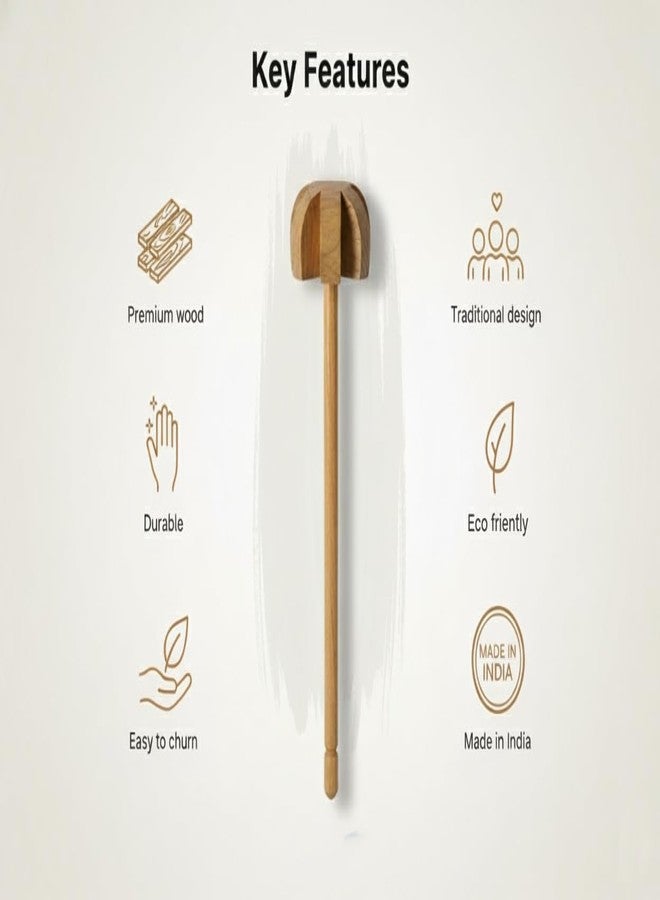 Woodkit Wooden Butter & Buttermilk Churner | Manual Mathani Madani for Dahi, Lassi & Butter | Whisk Beater, Multi-Purpose Wooden Kitchen Churner for Homemade Dairy - Image 4